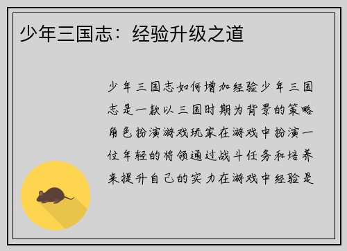 少年三国志：经验升级之道